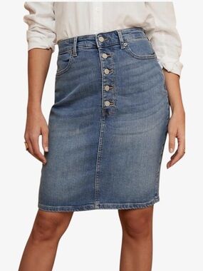 Banana Republic Button-Fly Denim Blue Jean Pencil Skirt, High Waisted Y2K, 4